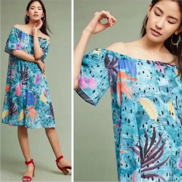 Anthropologie Dresses & Skirts - Anthropologie Christina Economou Pacific Off the Shoulder Midi Shift Dress XS